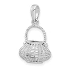 De-Ani Sterling Silver Rhodium-Plated 3D Flower Basket Moveable Handle Pendant