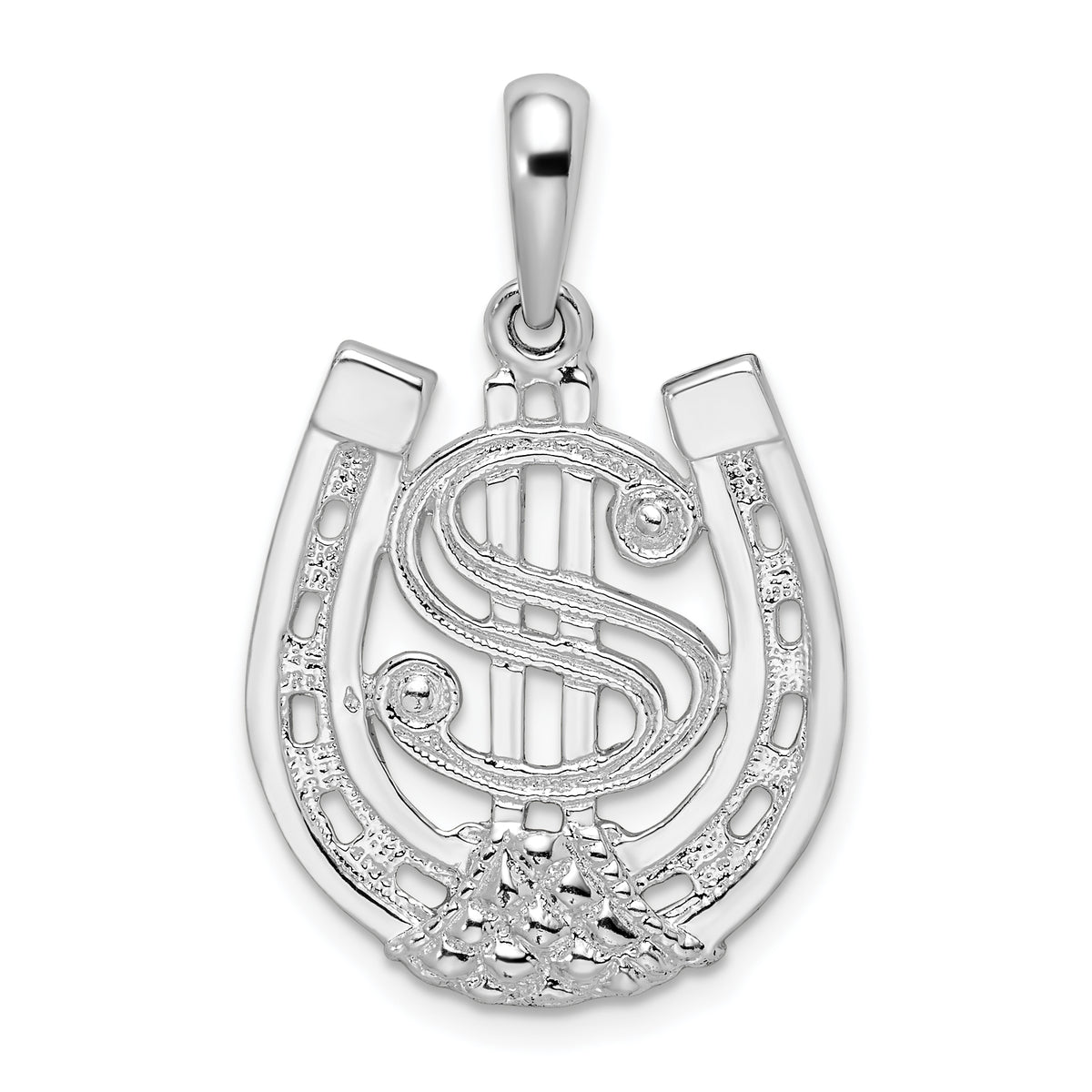 De-Ani Sterling Silver Rhodium-Plated Polished Dollar Sign In Horse Shoe Pendant