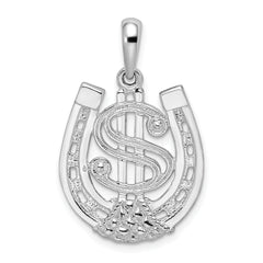 De-Ani Sterling Silver Rhodium-Plated Polished Dollar Sign In Horse Shoe Pendant