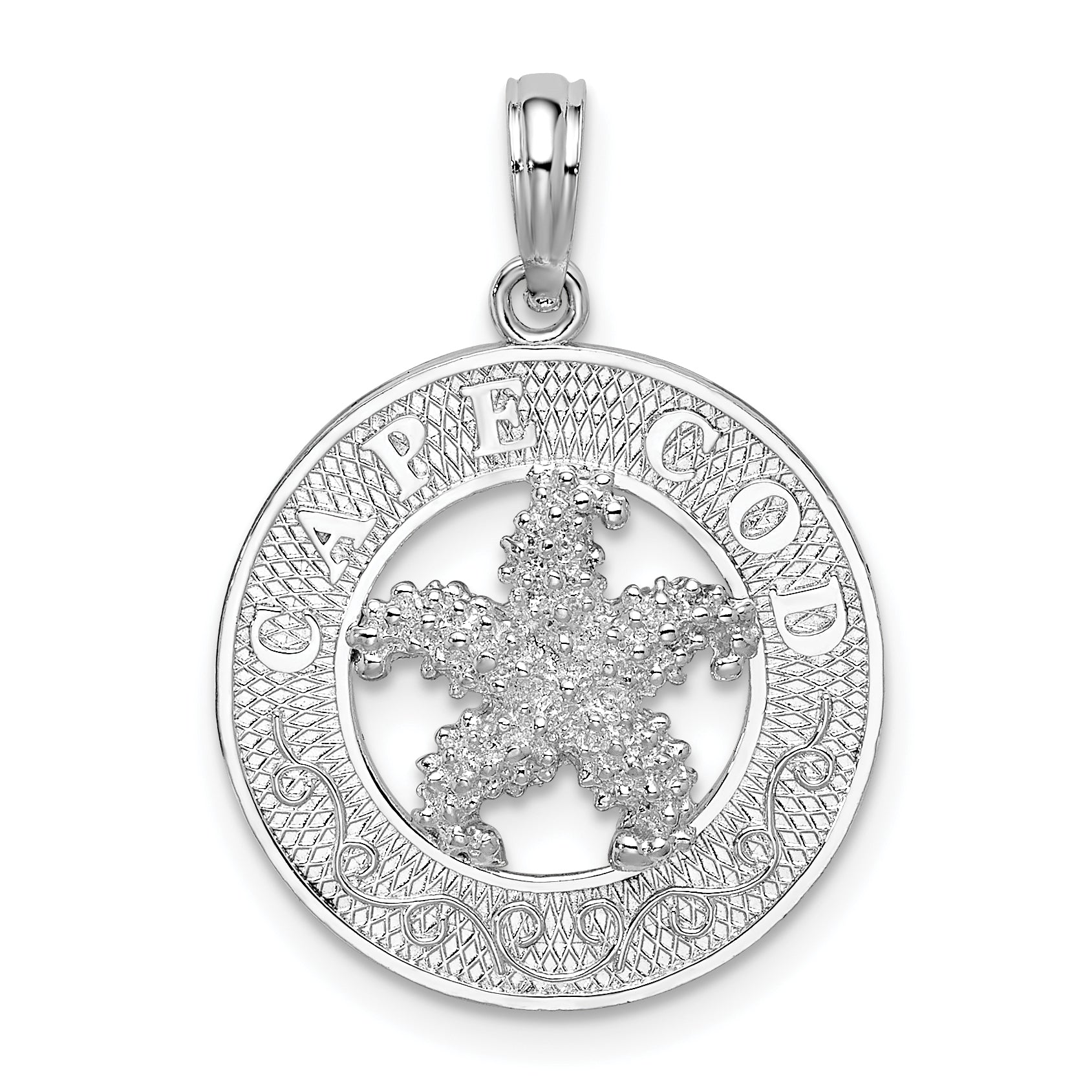 De-Ani Sterling Silver Rhodium-Plated Polished Cape Cod with Starfish Circle Pendant Main image