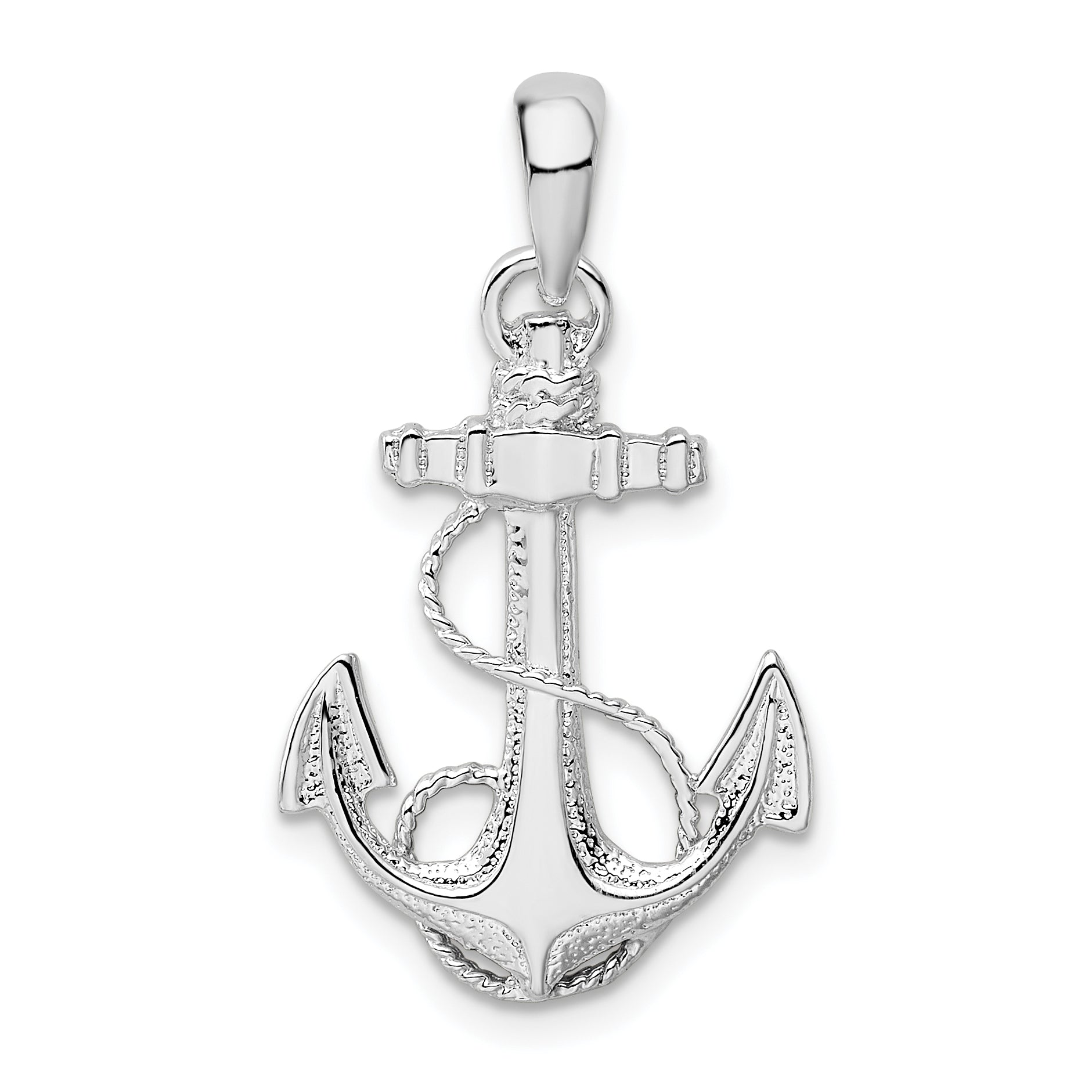 De-Ani Sterling Silver Rhodium-Plated Polished and Textured Anchor with Rope Pendant Main image
