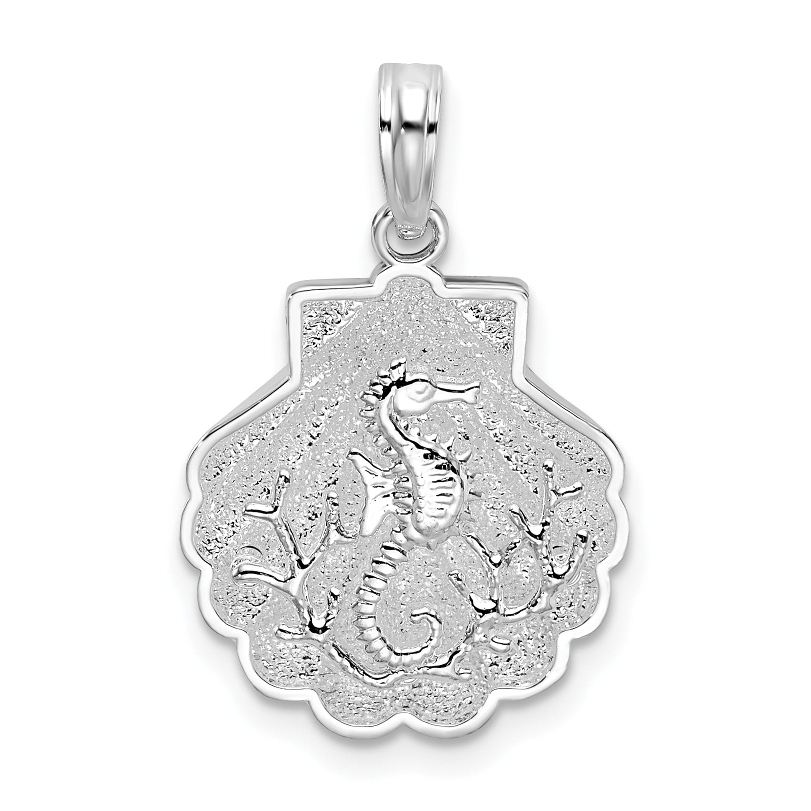 De-Ani Sterling Silver Rhodium-Plated Polished and Textured Shell / Sea Horse Pendant Main image