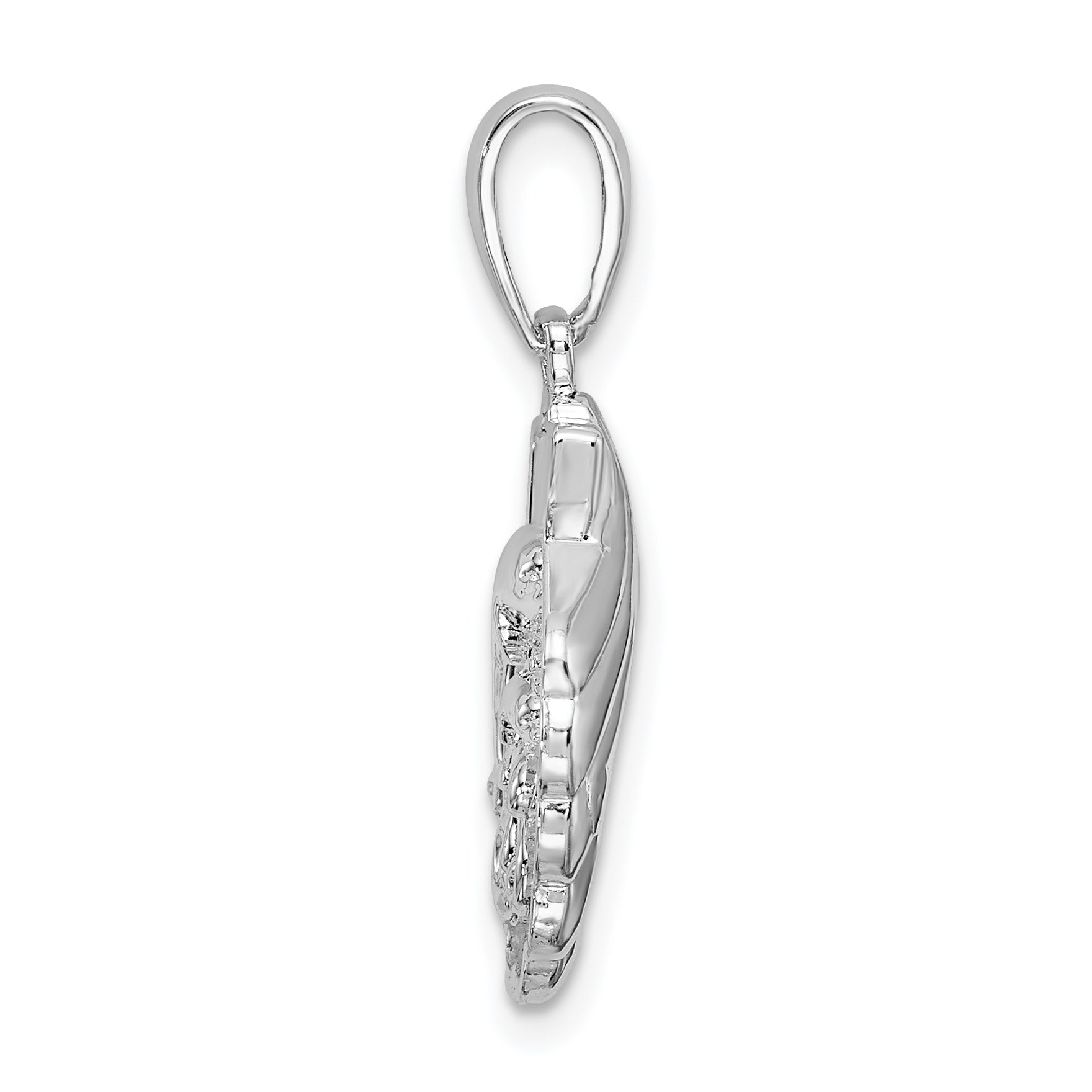 De-Ani Sterling Silver Rhodium-Plated Polished and Textured Shell / Dolphins Pendant Secondary image