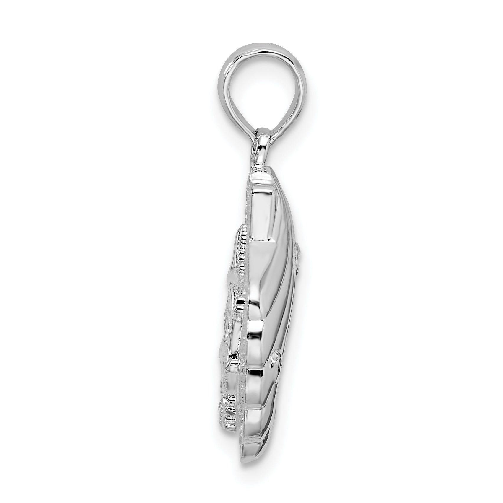 De-Ani Sterling Silver Rhodium-Plated Polished and Textured Shell with Starfish Pendant Secondary image