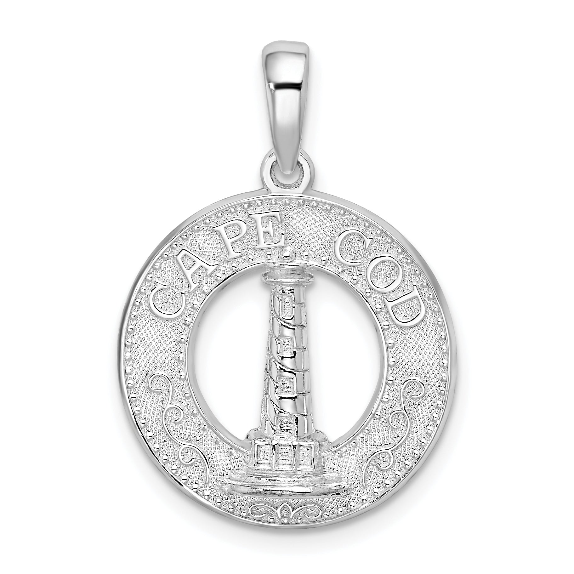 De-Ani Sterling Silver Rhodium-Plated Cape Cod with Lighthouse Circle Pendant Main image