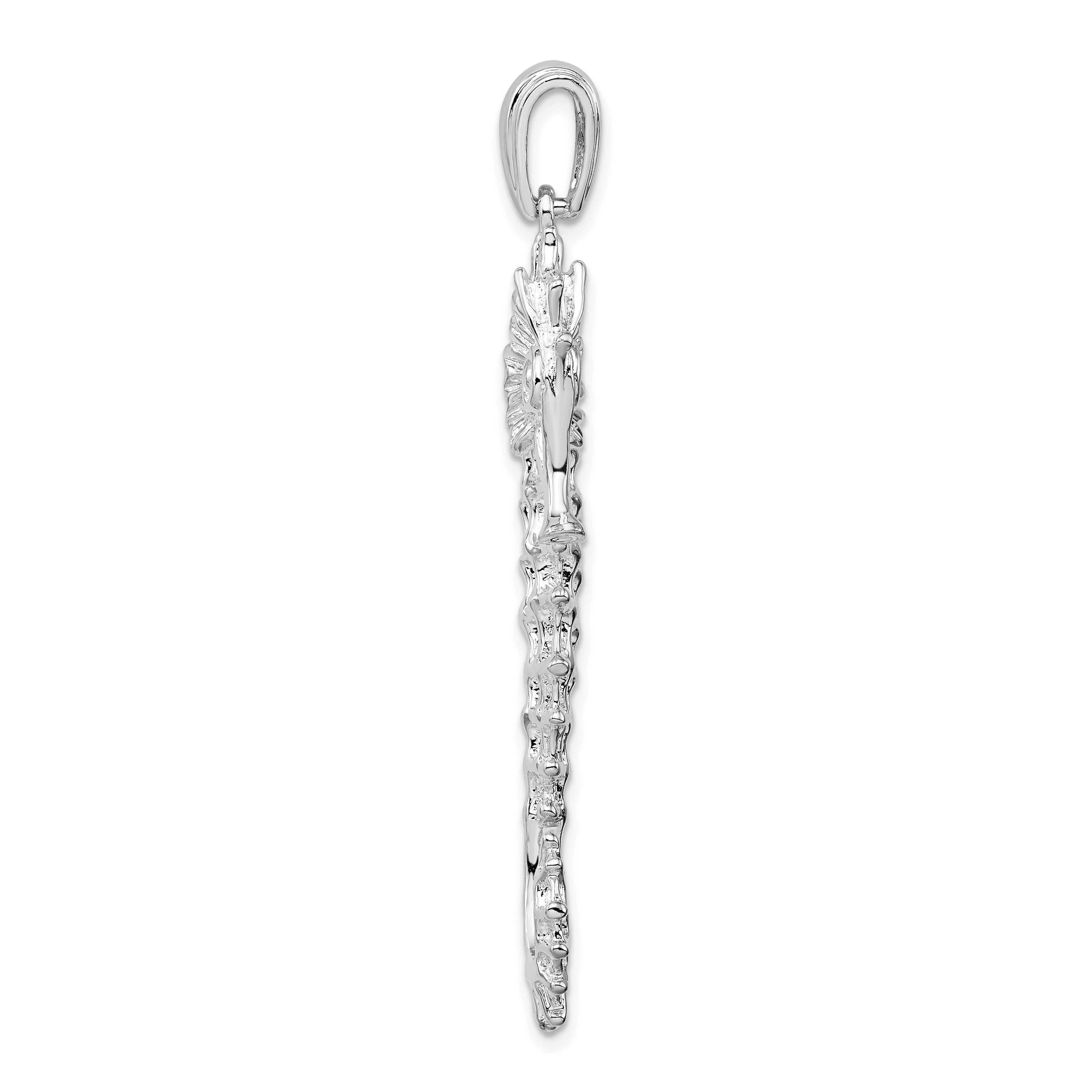 De-Ani Sterling Silver Rhodium-Plated Polished and Textured 3D Sea Horse Pendant Secondary image