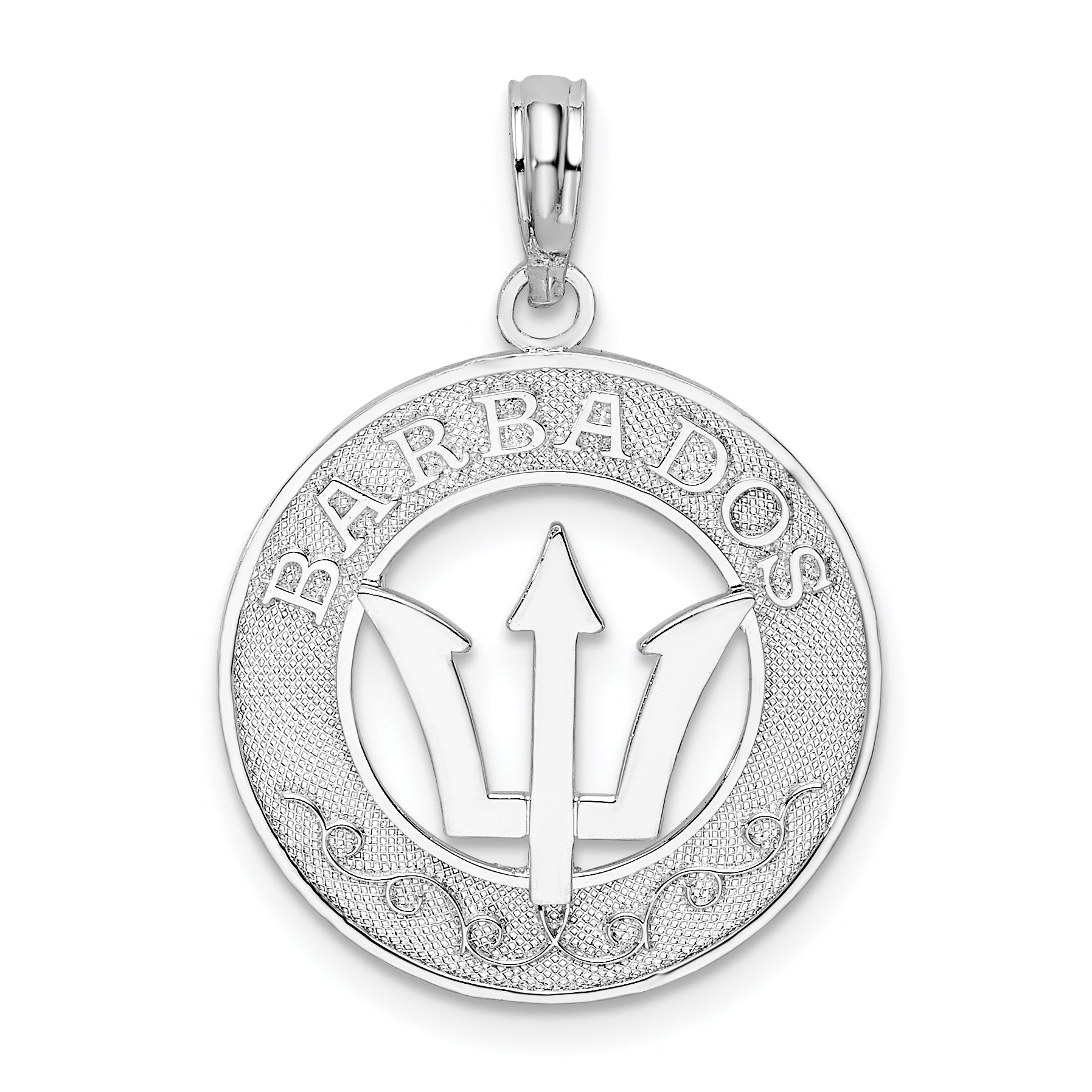 De-Ani Sterling Silver Rhodium-Plated Polished Barbados with Trident Circle Pendant Main image