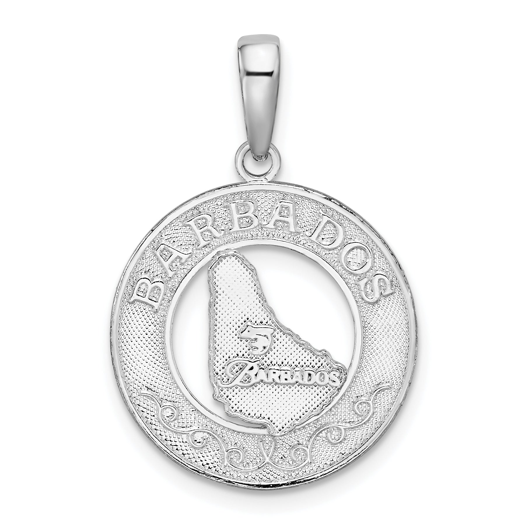 De-Ani Sterling Silver Rhodium-Plated Polished Barbados with Map Circle Pendant Main image