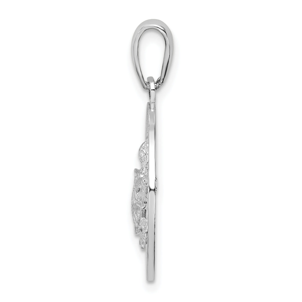 De-Ani Sterling Silver Rhodium-Plated Polished Barbados with Turtle Circle Pendant