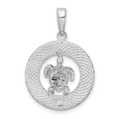 De-Ani Sterling Silver Rhodium-Plated Polished Barbados with Turtle Circle Pendant