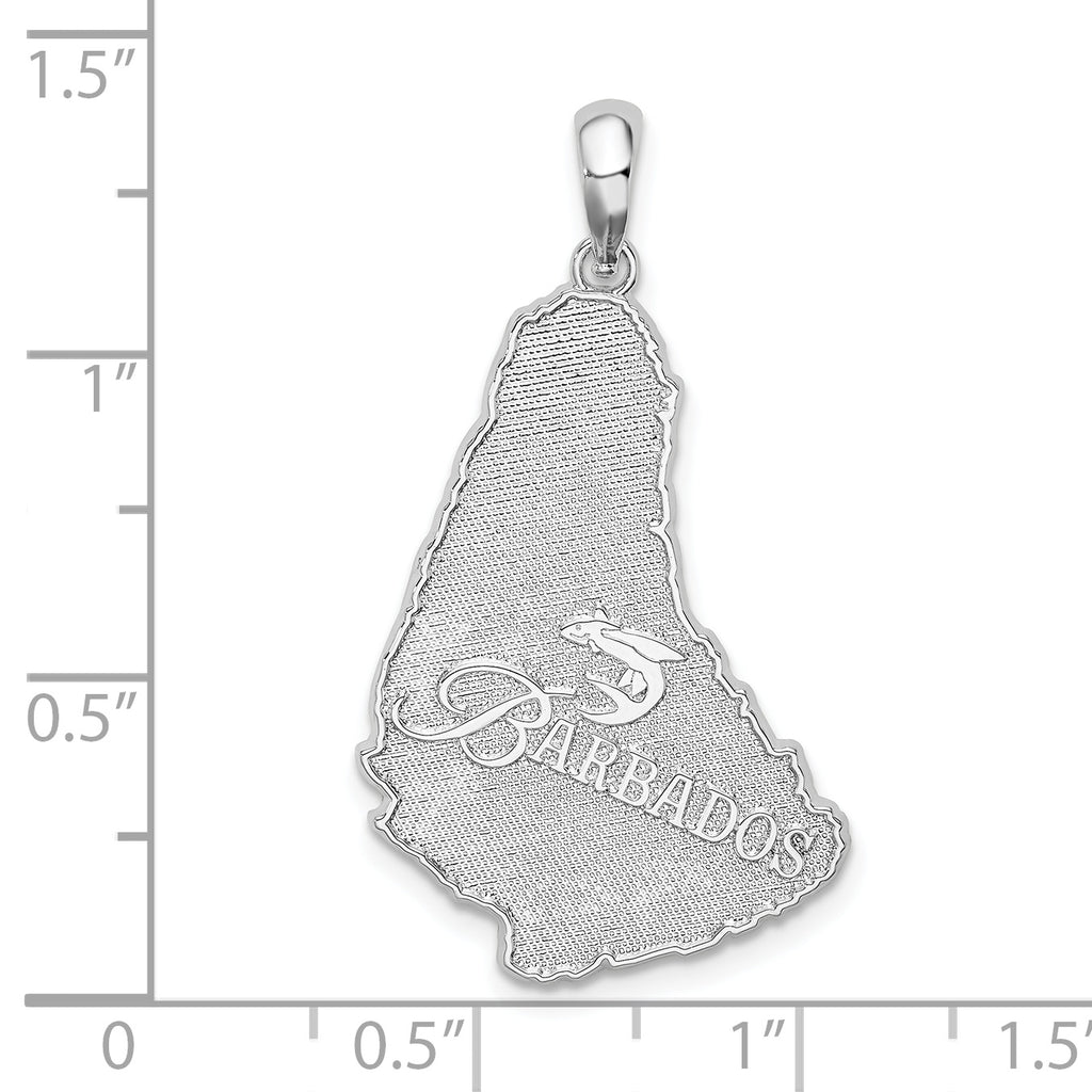 De-Ani Sterling Silver Rhodium-Plated Polished and Textured Barbados Map Pendant