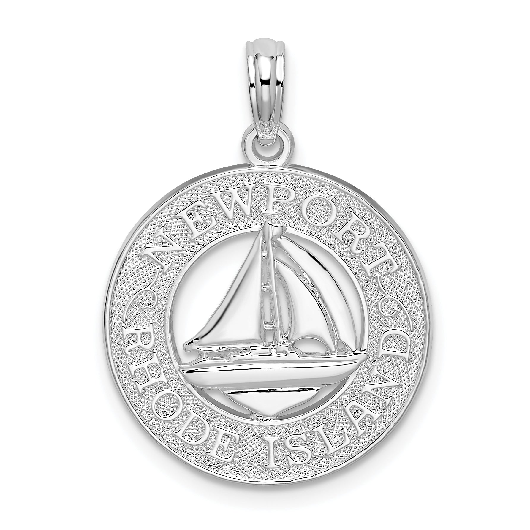 De-Ani Sterling Silver Rhodium-Plated Newport Rhode Island with Sailboat Circle Pendant Main image