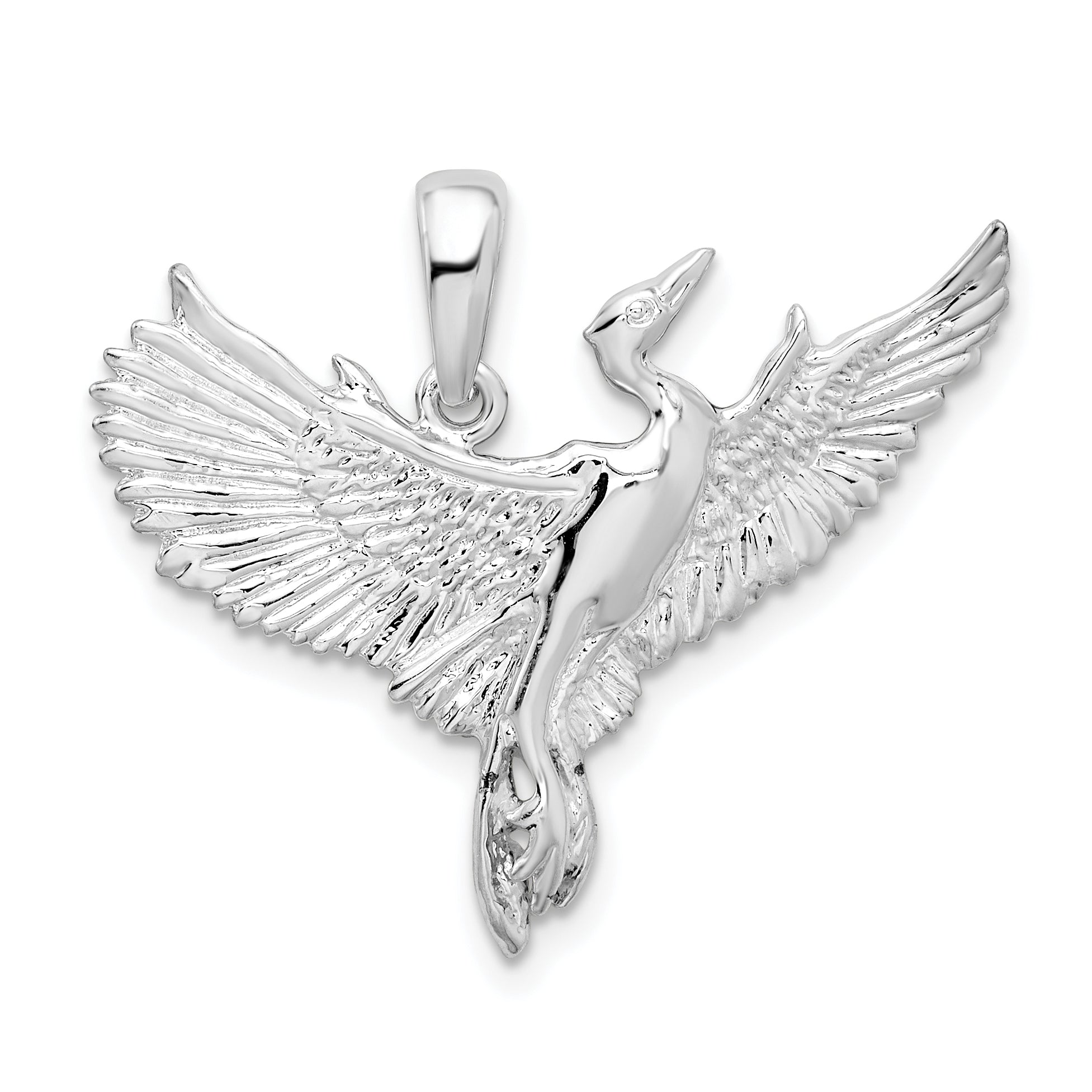 De-Ani Sterling Silver Rhodium-Plated Polished Egret Bird Pendant Main image