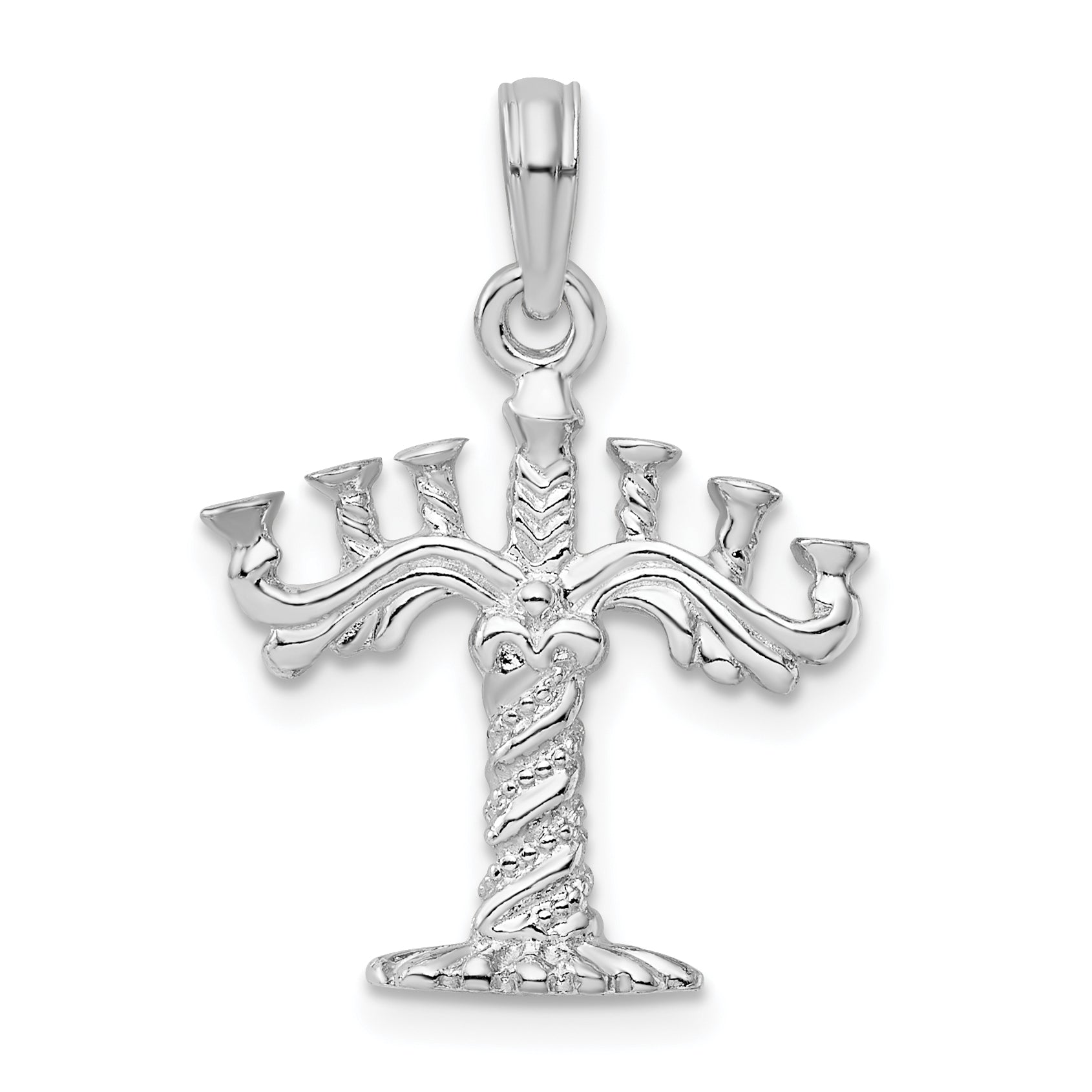 De-Ani Sterling Silver Rhodium-plated Polished and Textured 3D Menorah Pendant