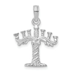 De-Ani Sterling Silver Rhodium-plated Polished and Textured 3D Menorah Pendant