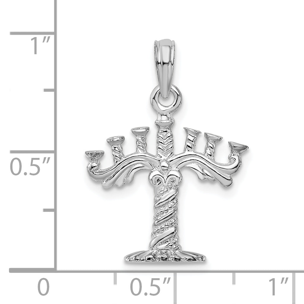 De-Ani Sterling Silver Rhodium-plated Polished and Textured 3D Menorah Pendant