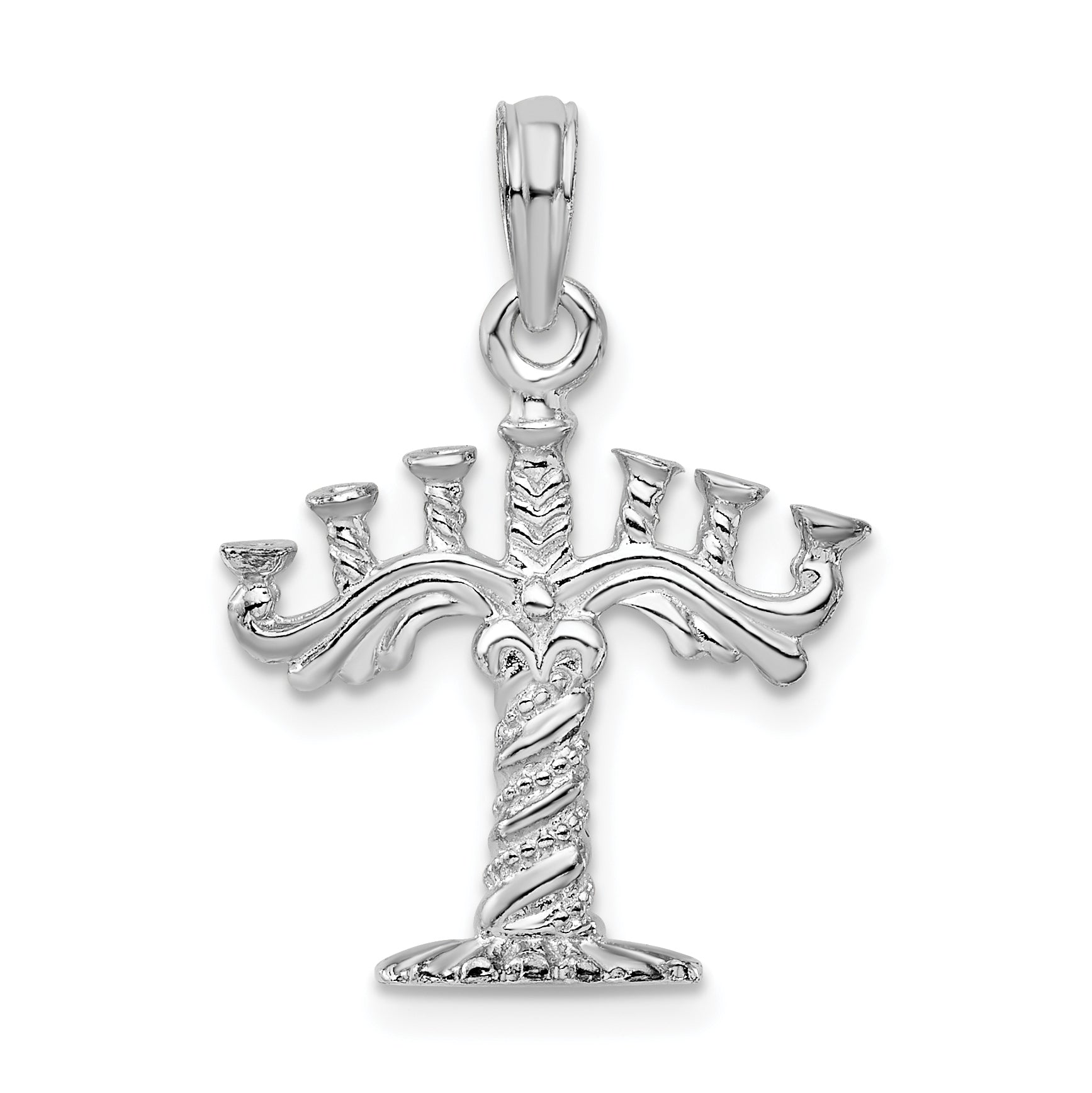 De-Ani Sterling Silver Rhodium-plated Polished and Textured 3D Menorah Pendant