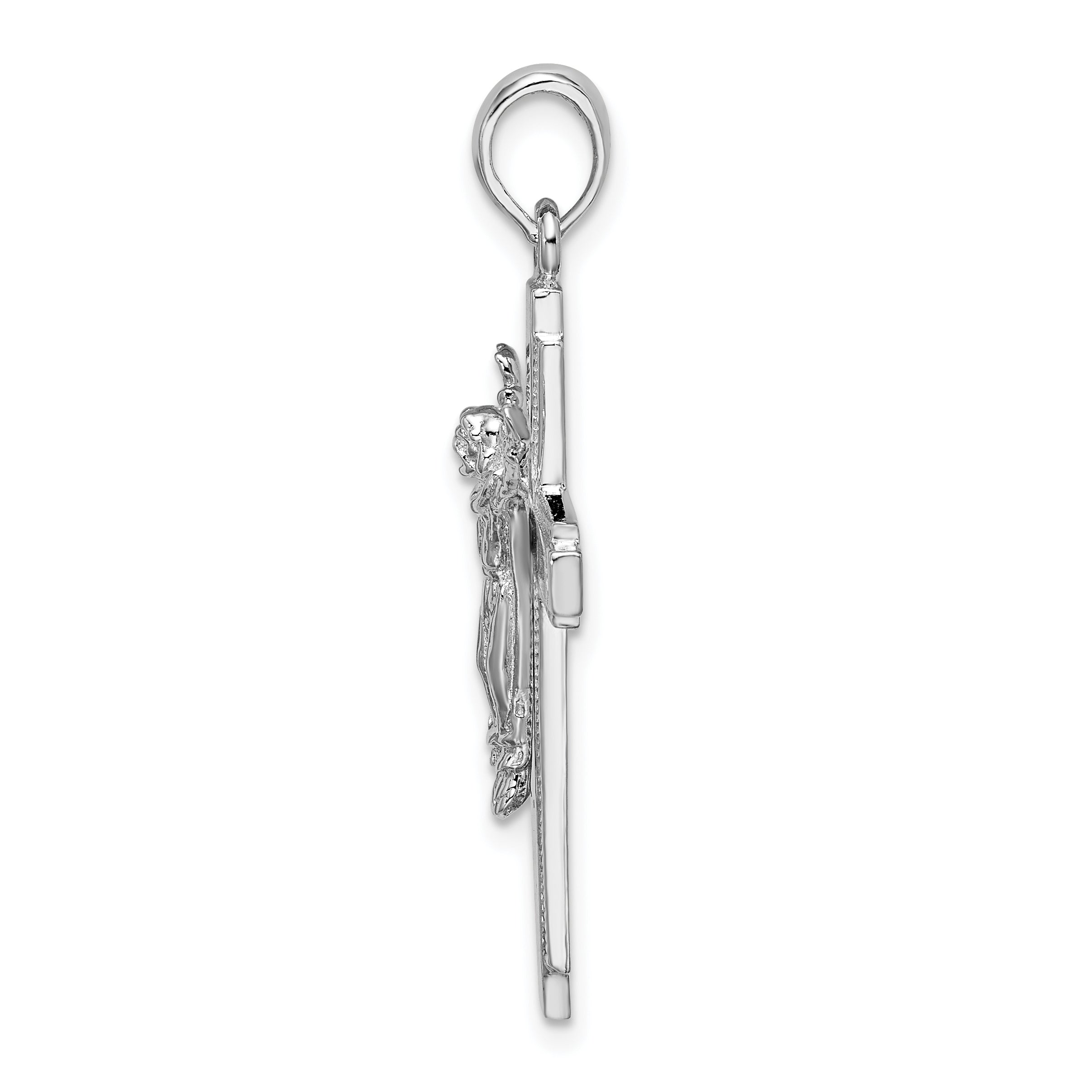 De-Ani Sterling Silver Rhodium-Plated Polished Beaded Edge Crucifix Pendant Secondary image