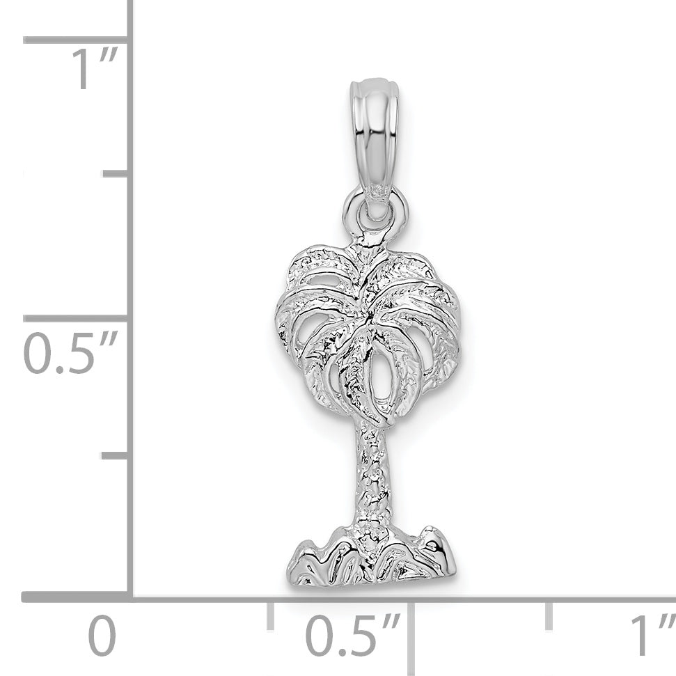 De-Ani Sterling Silver Rhodium-Plated Polished Palm Tree Pendant