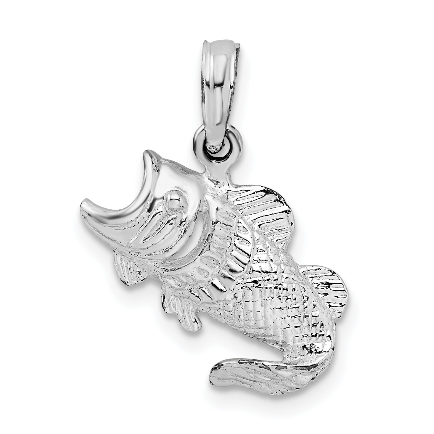 De-Ani Sterling Silver Rhodium-Plated Polished Jumping Bass Fish Pendant Main image