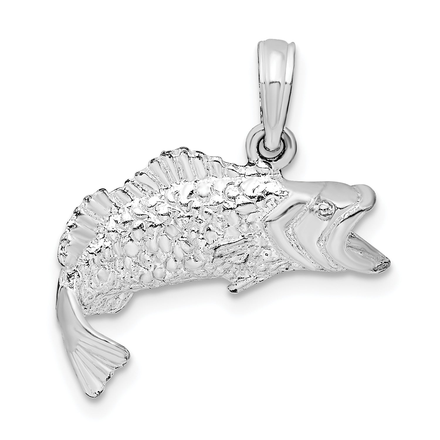 De-Ani Sterling Silver Rhodium-Plated Polished Bass Fish Curved Tail Pendant Main image