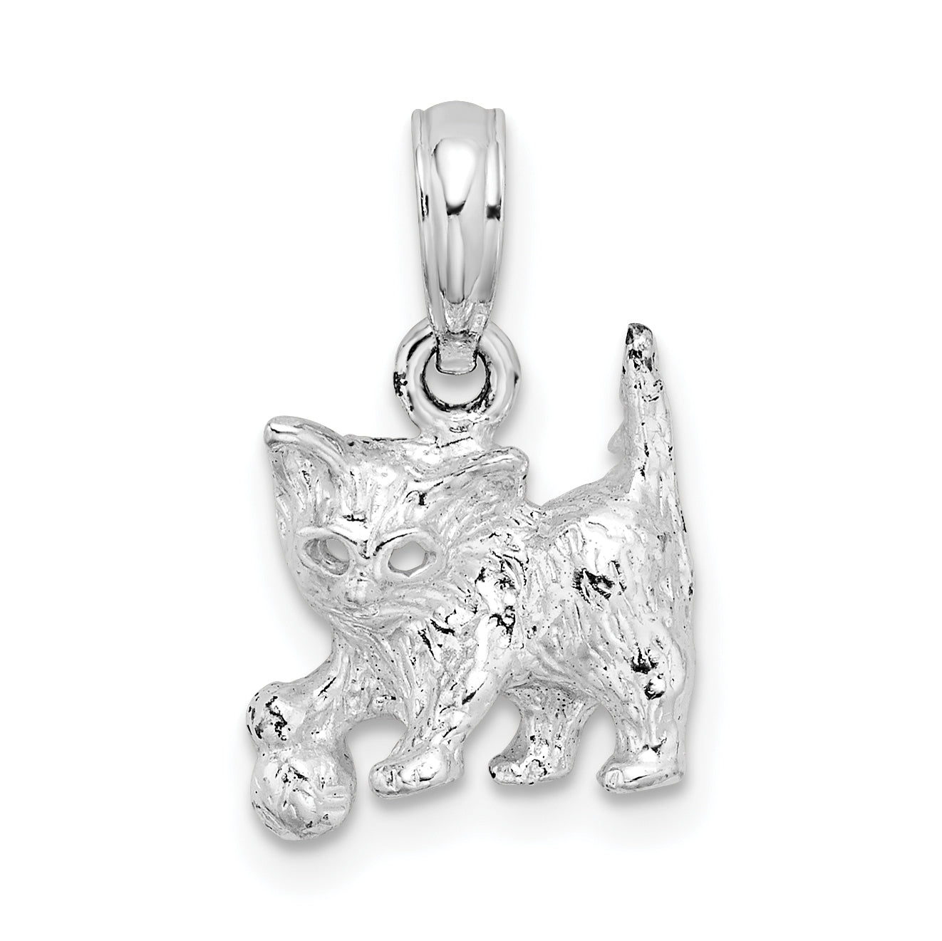 De-Ani Sterling Silver Rhodium-Plated Polished Cat with Ball Pendant Main image