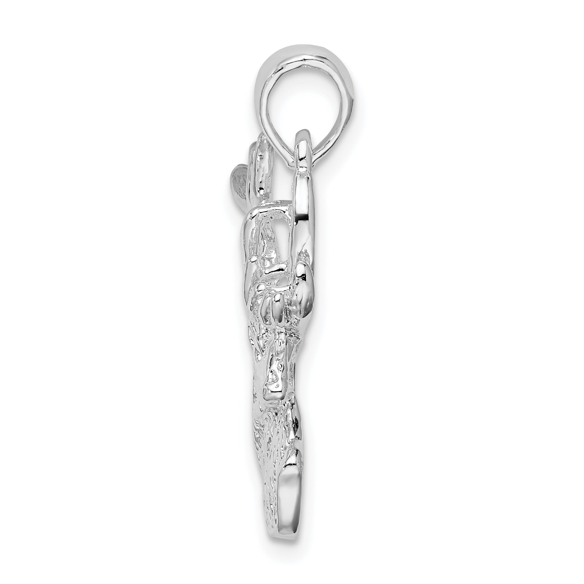 De-Ani Sterling Silver Rhodium-Plated Polished and Textured Deer Head Pendant Secondary image