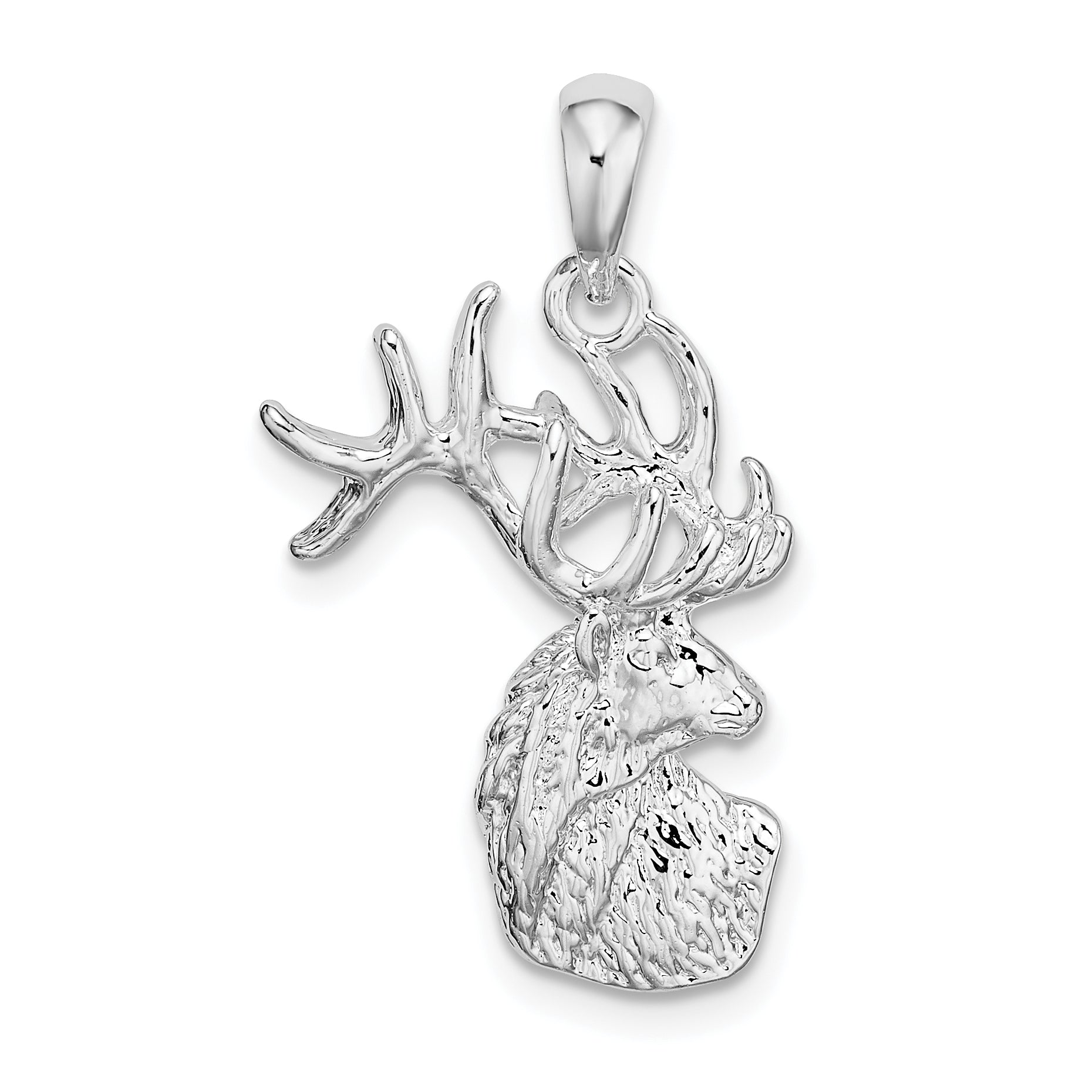 De-Ani Sterling Silver Rhodium-Plated Polished and Textured Deer Head Pendant Main image