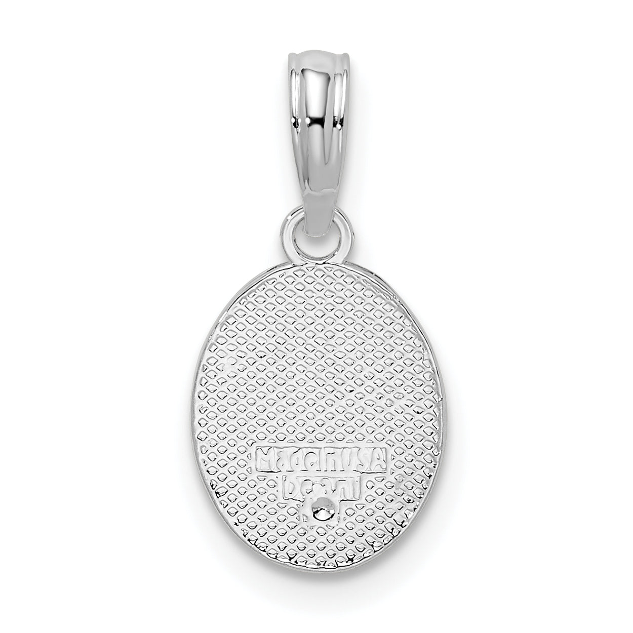 De-Ani Sterling Silver Rhodium-plated Polished and Textured Fleur de Lis Small Oval Pendant