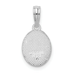 De-Ani Sterling Silver Rhodium-plated Polished and Textured Fleur de Lis Small Oval Pendant