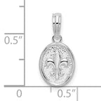 De-Ani Sterling Silver Rhodium-plated Polished and Textured Fleur de Lis Small Oval Pendant