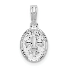 De-Ani Sterling Silver Rhodium-plated Polished and Textured Fleur de Lis Small Oval Pendant