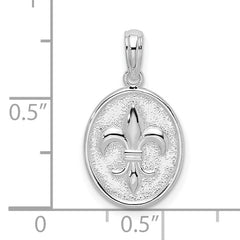 De-Ani Sterling Silver Rhodium-Plated Polished and Textured Fleur de Lis Oval Pendant