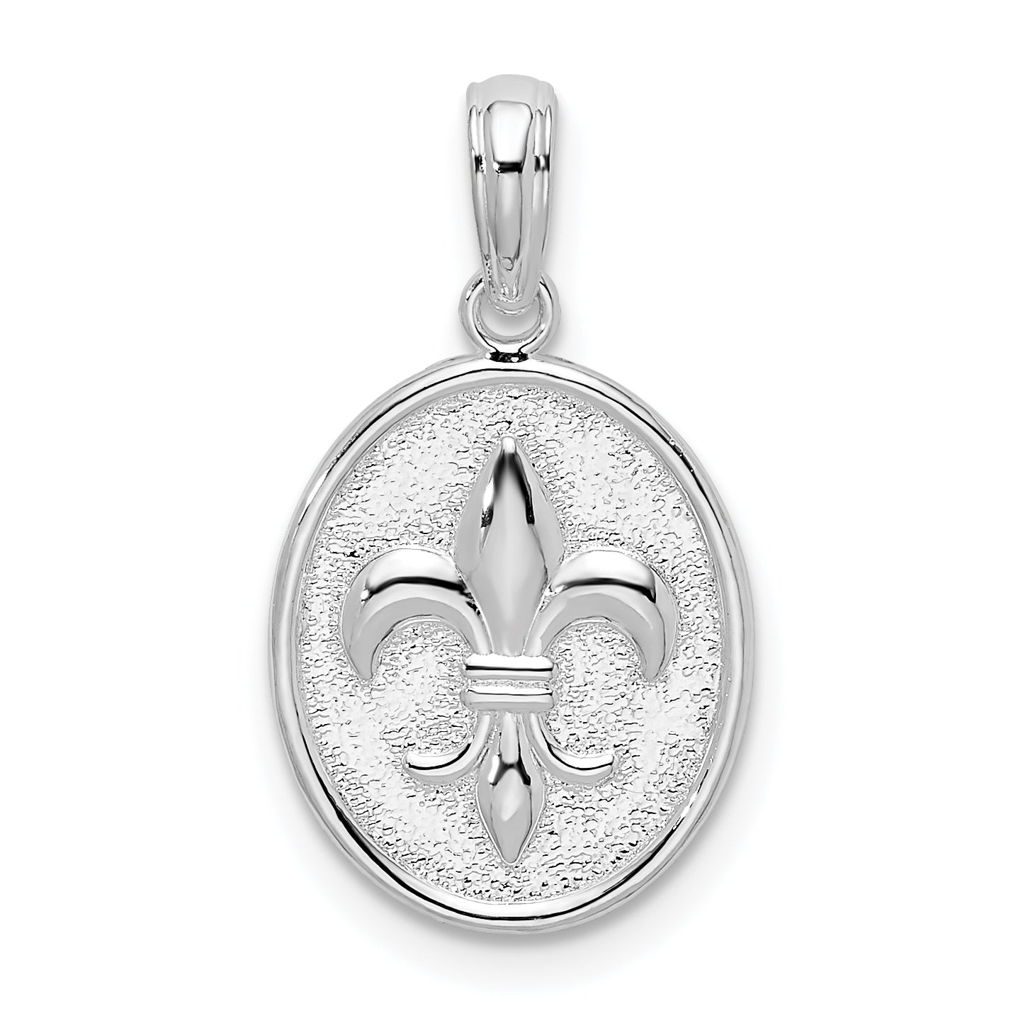 De-Ani Sterling Silver Rhodium-Plated Polished and Textured Fleur de Lis Oval Pendant Main image