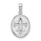 De-Ani Sterling Silver Rhodium-Plated Polished and Textured Fleur de Lis Oval Pendant