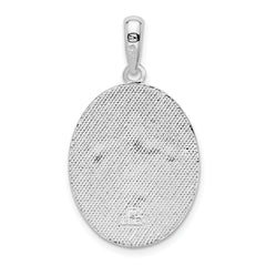 De-Ani Sterling Silver Rhodium-Plated Polished and Textured Fleur de Lis Oval Pendant