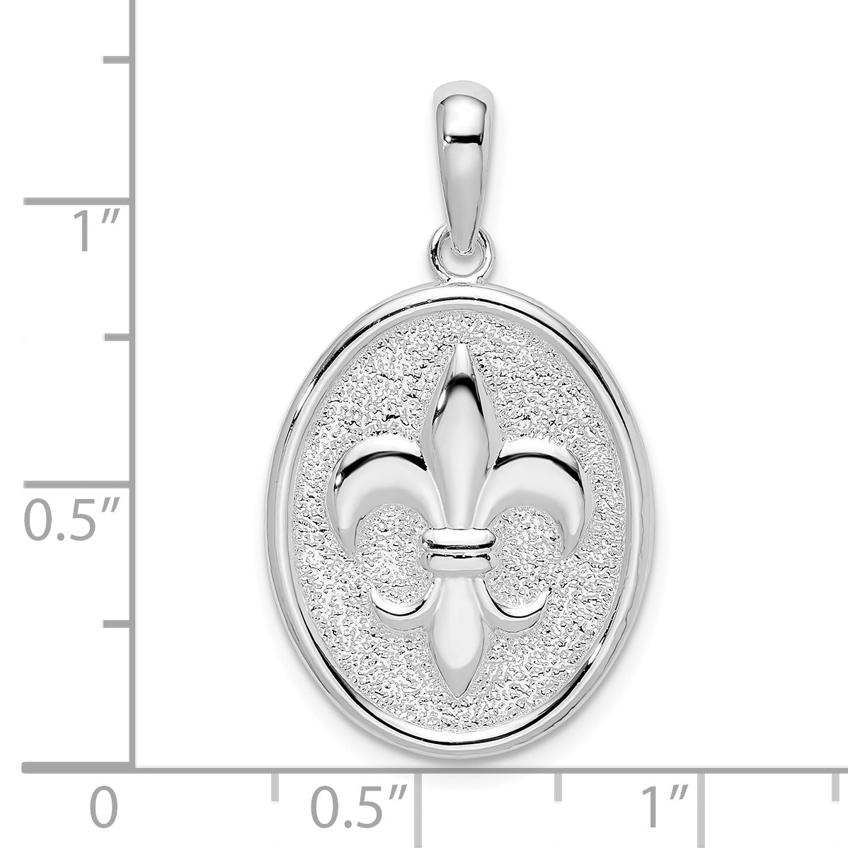De-Ani Sterling Silver Rhodium-Plated Polished and Textured Fleur de Lis Oval Pendant