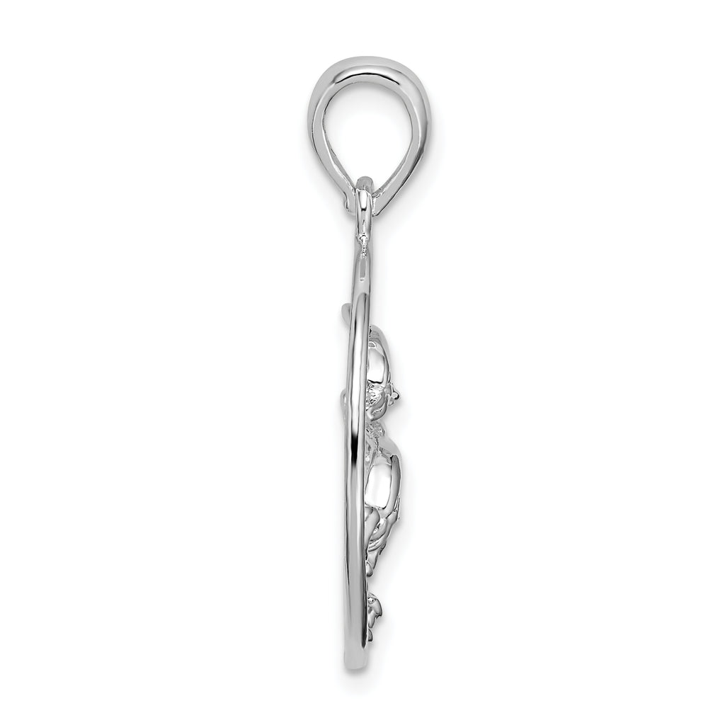 De-Ani Sterling Silver Rhodium-Plated Polished Dolphins Swimming Oval Pendant