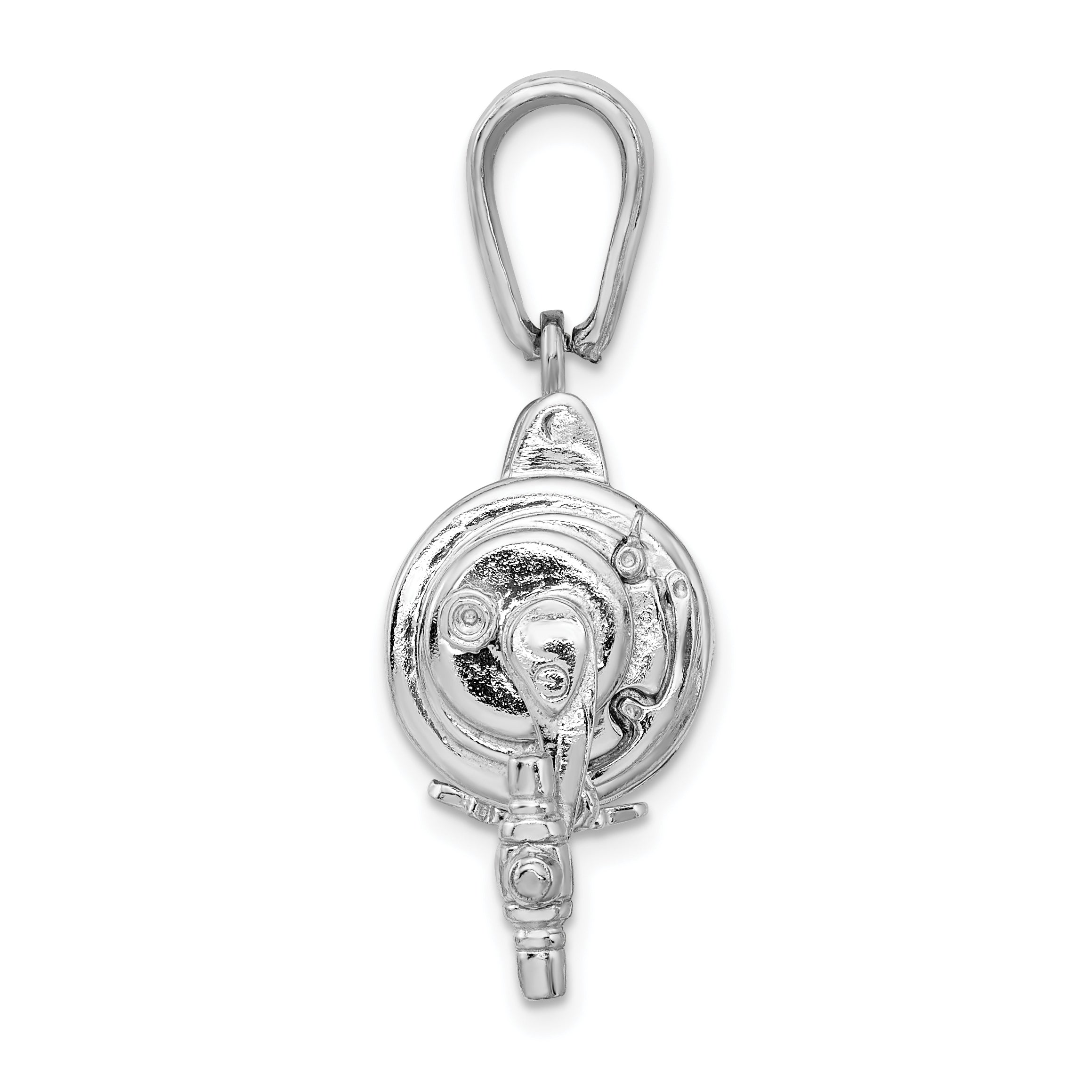 De-Ani Sterling Silver Rhodium-Plated Polished 3D Moveable Fishing Reel Pendant Secondary image