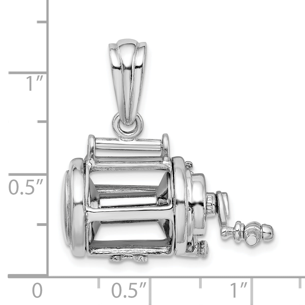 De-Ani Sterling Silver Rhodium-Plated Polished 3D Moveable Fishing Reel Pendant