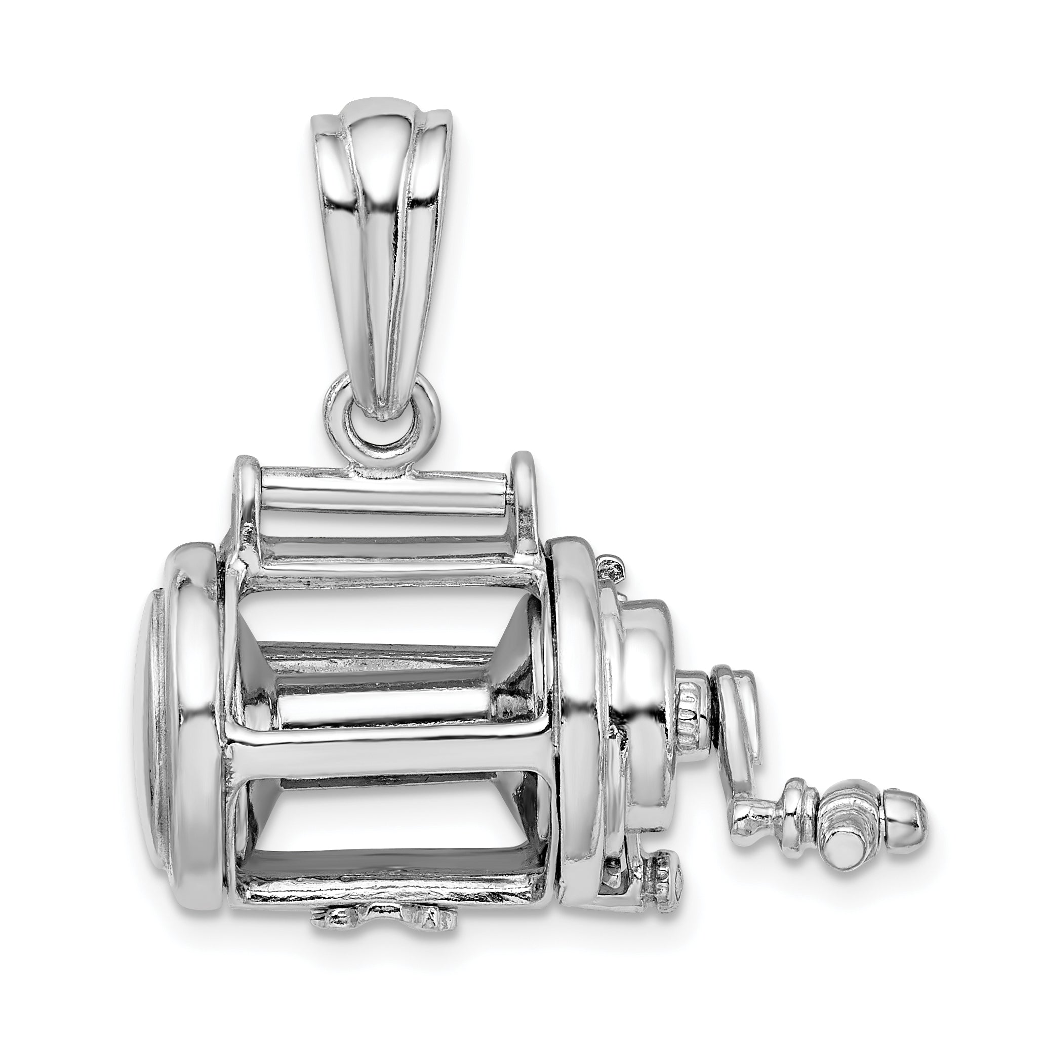 De-Ani Sterling Silver Rhodium-Plated Polished 3D Moveable Fishing Reel Pendant Main image