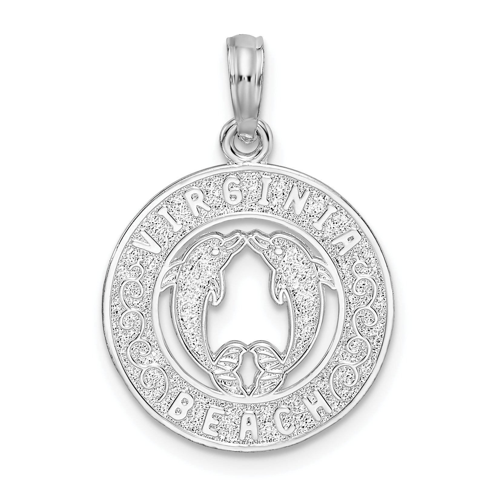 De-Ani Sterling Silver Rhodium-Plated Virginia Beach with Dolphins Circle Pendant Main image