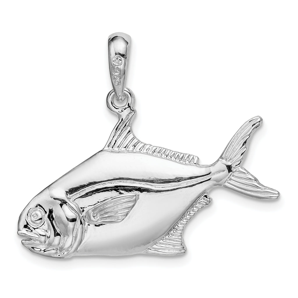De-Ani Sterling Silver Rhodium-Plated Polished 3D Pompano Fish Pendant