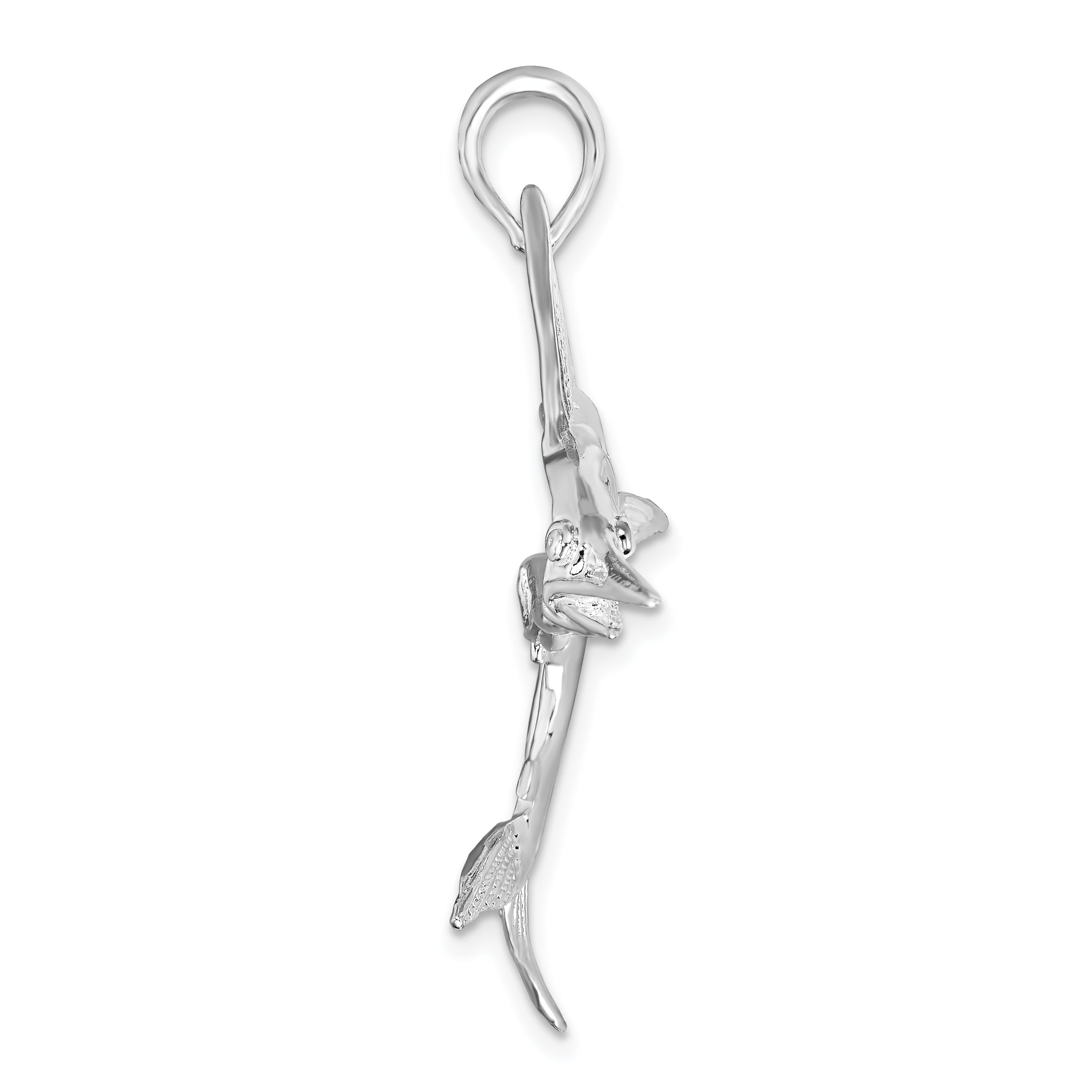 De-Ani Sterling Silver Rhodium-Plated Polished and Satin Striped Marlin Pendant Secondary image