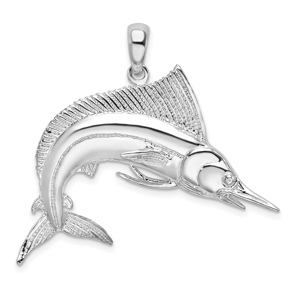 Striped Marlin Pendant in Sterling Silver, 35mm Brushed & Satin - Sophia Jewelers Main image