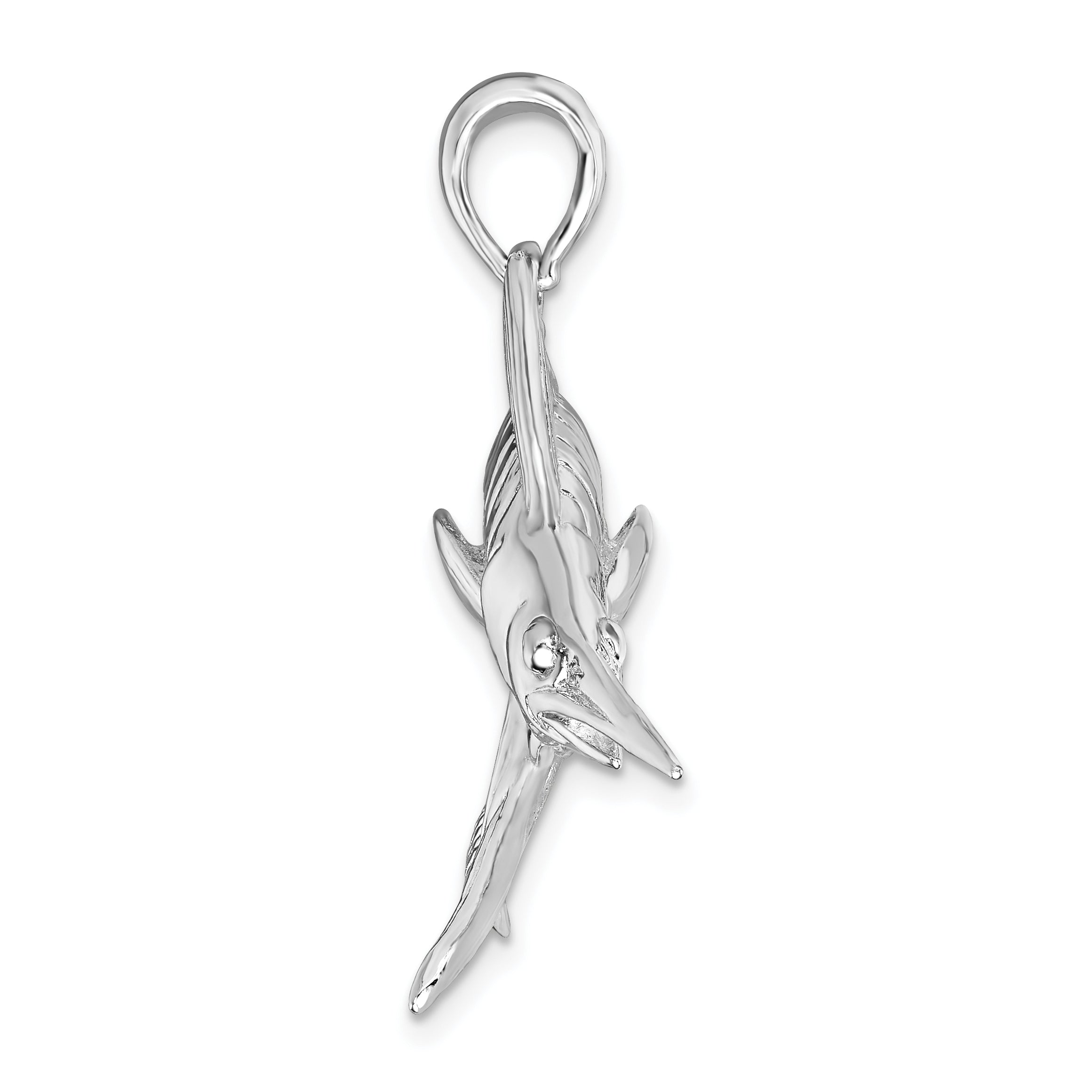 De-Ani Sterling Silver Rhodium-Plated Polished and Satin 3D White Marlin Pendant Secondary image