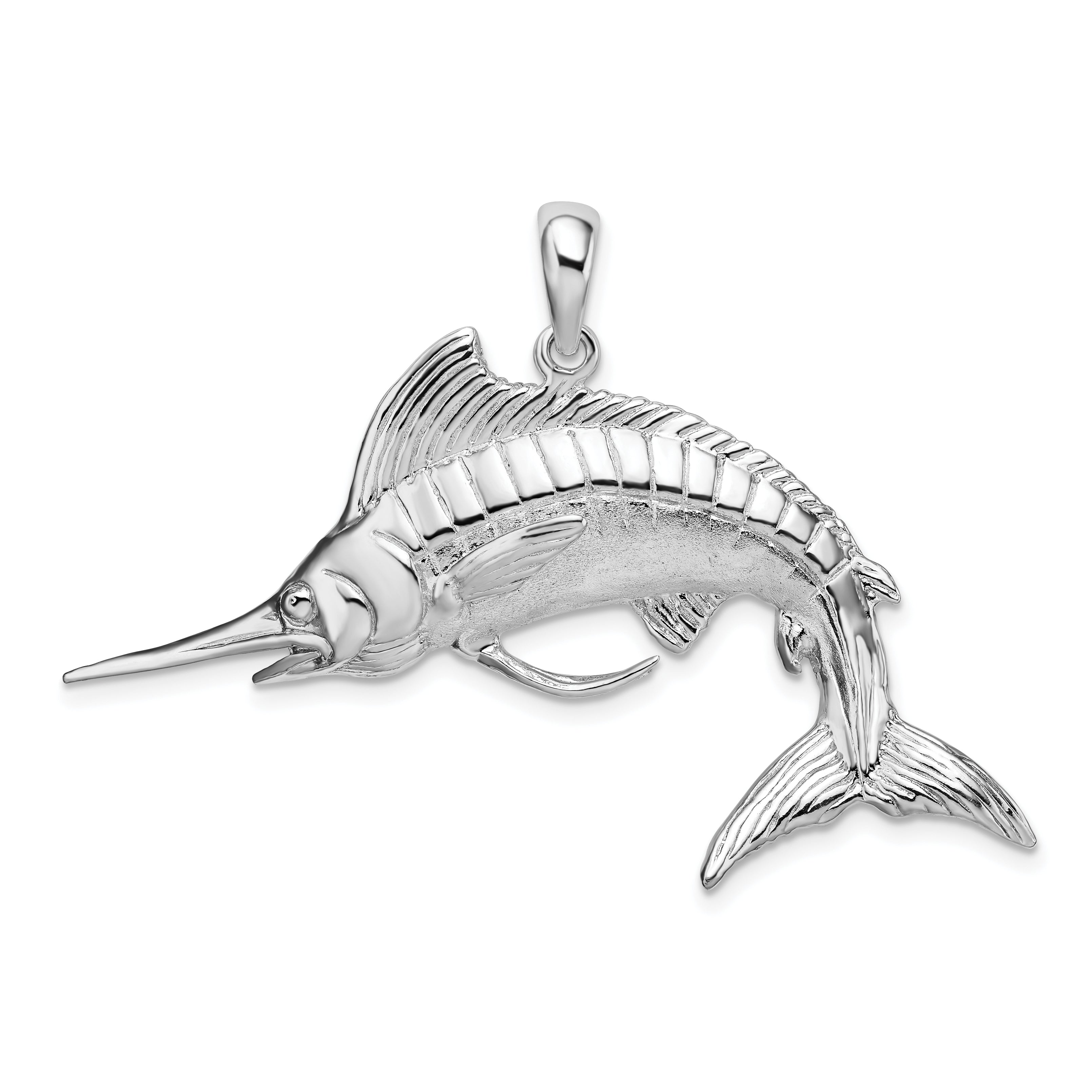 De-Ani Sterling Silver Rhodium-Plated Polished and Satin 3D White Marlin Pendant Main image