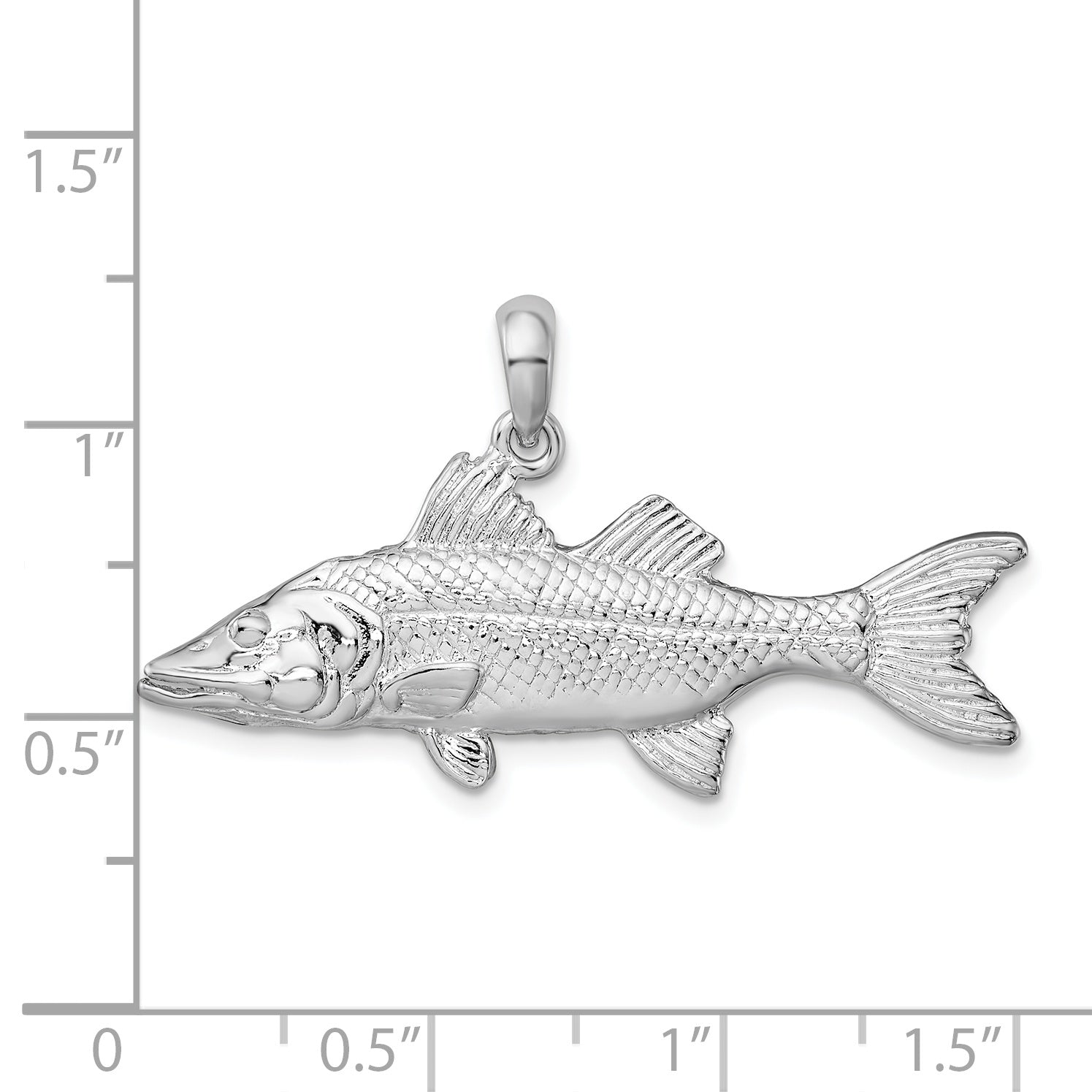 De-Ani Sterling Silver Rhodium-Plated Polished 3D Snook Fish Pendant