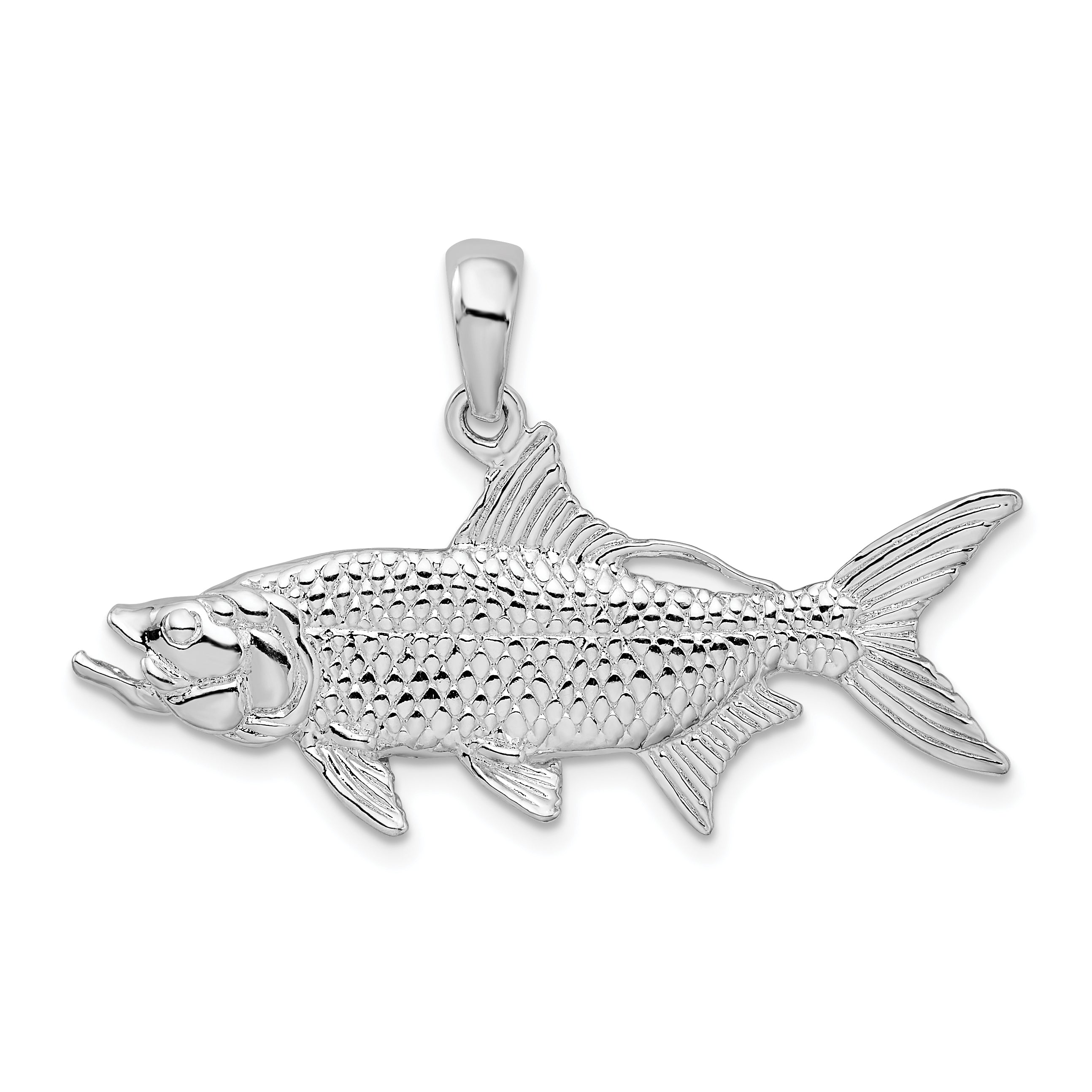 De-Ani Sterling Silver Rhodium-Plated Polished 3D Oxeye Tarpon Fish Pendant Main image
