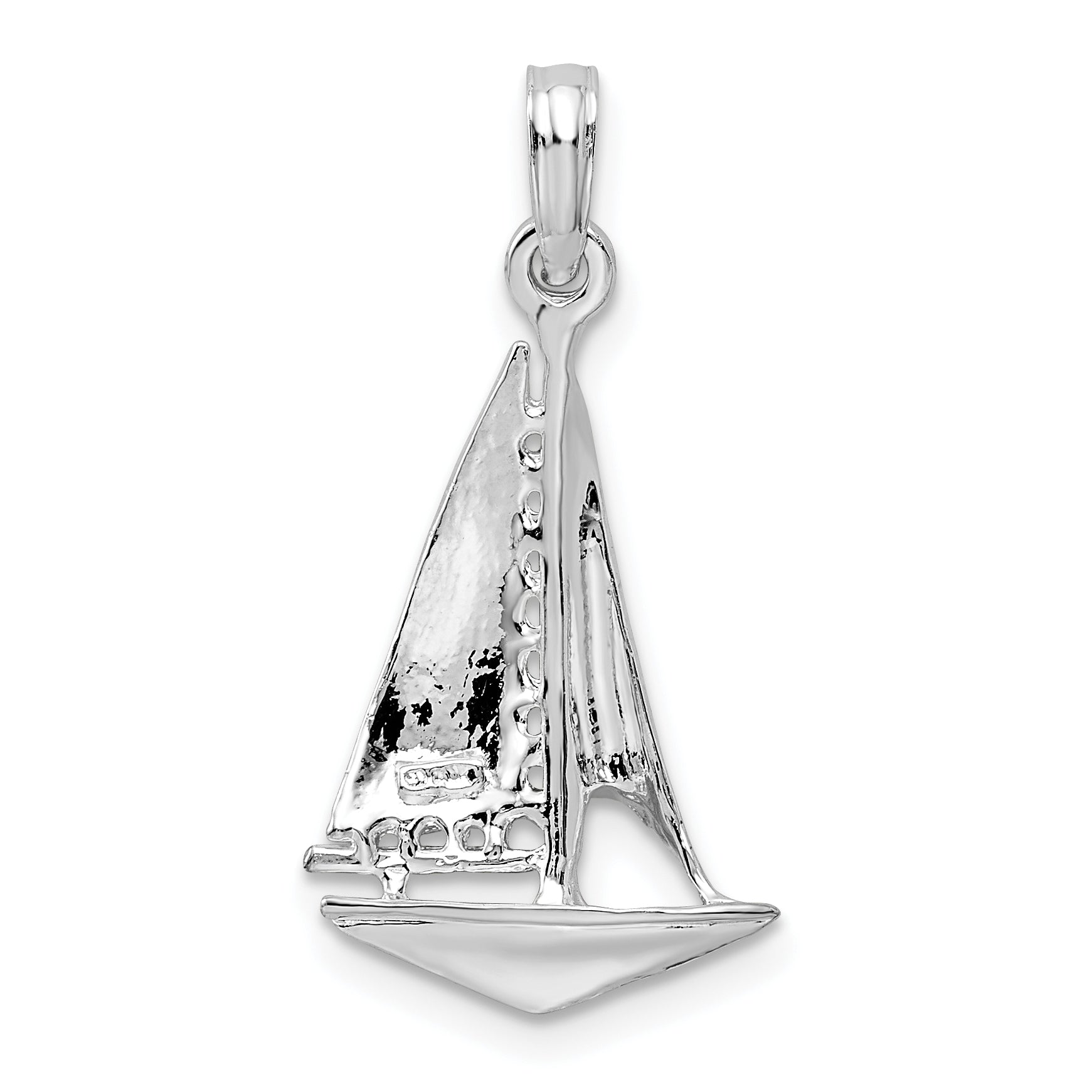De-Ani Sterling Silver Rhodium-Plated Polished 3D Sailboat Pendant